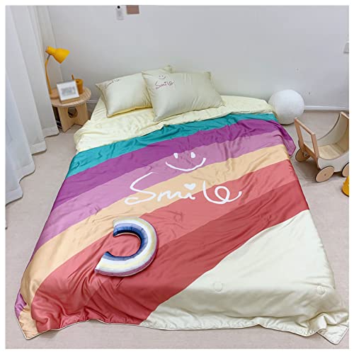 Regenbogenfarbene 60er-Jahre-Tencel-Sommerdecke für Kinder, Eisseide, glatte, klimatisierende Steppdecke, waschbare, sommerkühle Steppdecke, vierteiliges Bettwäscheset, 120 x 150 cm (200 x 230 cm) von QTYQWC