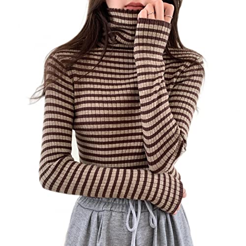 QTZTZ Gestreifter High-Neck-Pullover Herbst Und Winter Slim-Fit-Innenunterteil-Pullover Langärmeliger Colorblocking-Pullover Mit Florkragen,Braun QTZTZ Gestreifter High-Neck-Pullover Herbst Und Winter Slim-Fit-Innenunterteil-Pullover Langärmeliger Colorblocking-Pullover Mit Florkragen,Braun von QTZTZ