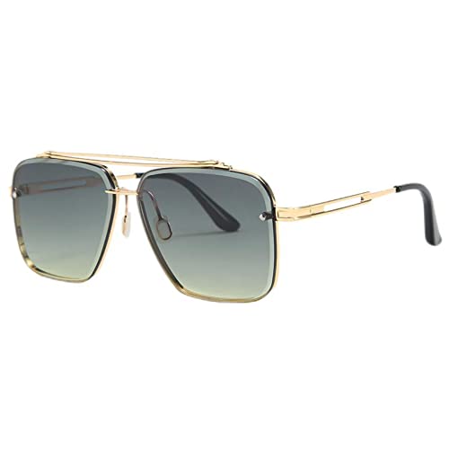 QTZTZ Herren- und Damen-Sonnenbrillen Damen-Legierung Verlaufsgläser Ultraviolett-Brillen,Goldener Rahmen Armeegrün von QTZTZ