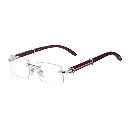 QTZTZ Rechteckige randlose Sonnenbrille Herren Holzrandlose Sonnenbrille UV 400,D von QTZTZ