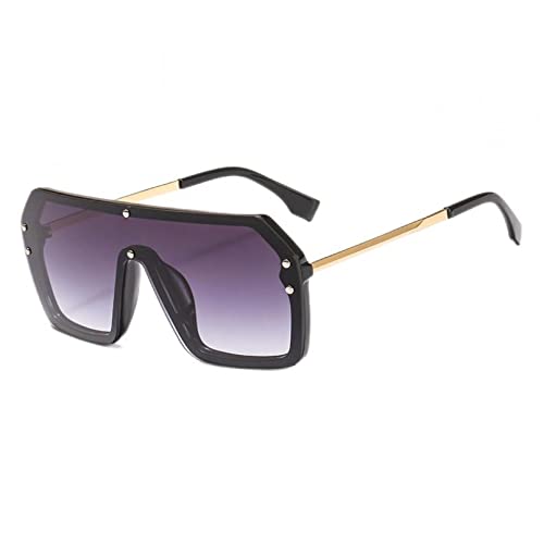 QTZTZ UV400 Quadratische Sonnenbrille Großer Rahmen Spiegel Übergroße Damen Sonnenbrille mit Farbverlauf,Schwarzer Rahmen doppelte graue Platte von QTZTZ