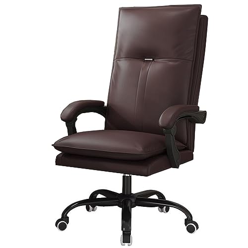 Ergonomischer Bürostuhl, Chefsessel aus PU-Leder, Computerstuhl mit Armlehne, verstellbare Drehstühle, Gaming-Stuhl mit hoher Rückenlehne und Rollen mit Lordosenstütze (Farbe: /Braun, Größe: A) von QUEAWOQ