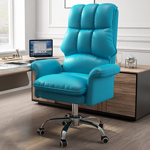 Ergonomischer Home-Office-Stuhl, Arbeitsstühle mit Rollen, Computer-Schreibtischstuhl aus PU-Leder, Chefsessel mit höhenverstellbarem Drehstuhl und rollbarem Schminkstuhl für Erwachsene (Farbe: Blau, von QUEAWOQ