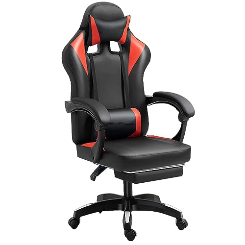 Gaming-Stuhl, ergonomischer Bürostuhl, Computer-Schreibtischstuhl mit Lordosenstütze, höhenverstellbar, drehbar, PU-Leder, Executive-PC-Stuhl mit Rollen für Erwachsene, Frauen und Männer (Farbe: von QUEAWOQ