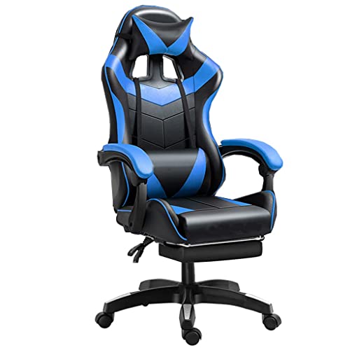 Gaming-Stuhl mit Fußstütze, ergonomischer Computerstuhl mit Lordosenstütze, Rückenlehne und Sitzhöhenverstellung, drehbarer Liegestuhl, Racing-Bürostuhl mit hoher Rückenlehne (Farbe: /Blau A) Octopus von QUEAWOQ