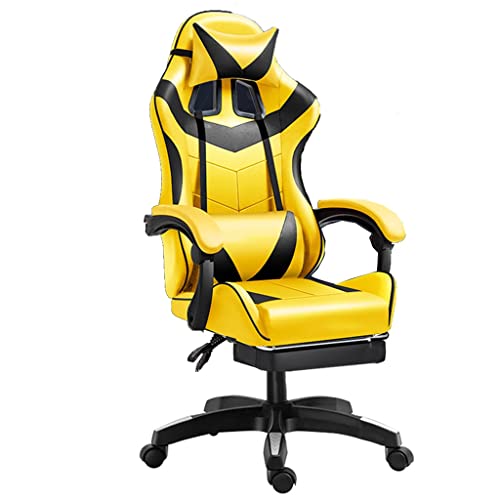 Gaming-Stuhl mit Fußstütze, ergonomischer Computerstuhl mit Lordosenstütze, Rückenlehne und Sitzhöhenverstellung, drehbarer Liegestuhl, Racing-Bürostuhl mit hoher Rückenlehne (Farbe: /Gelb) Octopus von QUEAWOQ