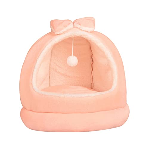 Haustierbetten Haustierkatzenbett Warmer Haustierkorb Gemütliches Kätzchenliegekissen Katzenhauszelt Weiche kleine Hundematte Zwinger für waschbare Höhlenkatzenbetten (Farbe: Rosa, Größe: Klein) von QUEAWOQ