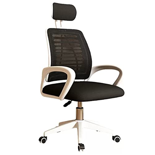 Höhenverstellbarer ergonomischer Schreibtischstuhl, Bürostuhl mit Lordosenstütze, atmungsaktiver Netz-Computerstuhl, Rollstuhl mit verstellbarer Kopfstütze für das Home-Office (Farbe: /Schwarz A) von QUEAWOQ