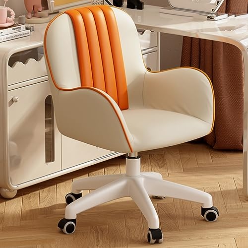 Home-Office-Stuhl, Schreibtischstuhl aus PU-Leder, gepolsterter moderner Arbeitsstuhl mit Armlehnen, Computerstuhl für Gaming, drehbarer Rollstuhl für Büro, Arbeitszimmer, Schlafzimmer (Farbe: von QUEAWOQ