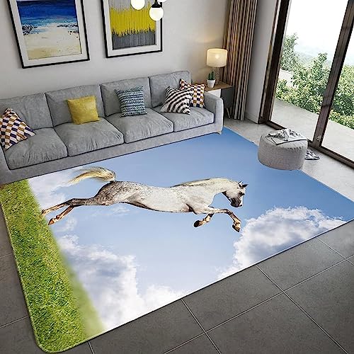 Mädchen-Schlafzimmerteppiche, 3D-gedruckter weißer Wolkentier-Pferdeteppich, mädchenhafter Raumboden, dekorative große Teppiche, Cartoon-Kinderzimmer, Spielkriechmatte, Flanell, Me Octopus feet von QUEAWOQ