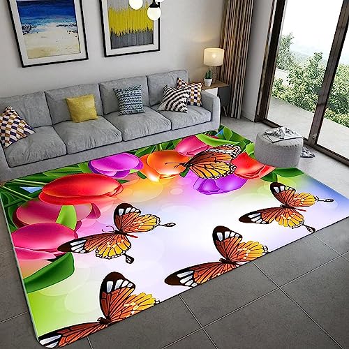 QUEAWOQ Cartoon schöne Blume Schmetterling Teppich Wohnzimmer Teppich Schlafzimmer Teppich Kinder Teppich 3D gedruckt weiche Flanell Teppich 200 x 300 cm – Polyester Soft Touch Easy Cle Octopus feet von QUEAWOQ