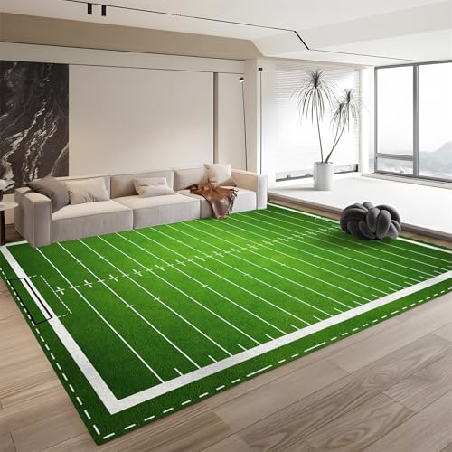 QUEAWOQ Leicht zu reinigender, zotteliger, weicher Teppich für das Wohnzimmer mit American-Football-Feld-Muster, grün, 80 cm x 150 cm, maschinenwaschbar, mit Rutschfester Rückseite, für Jugendzimmer, von QUEAWOQ