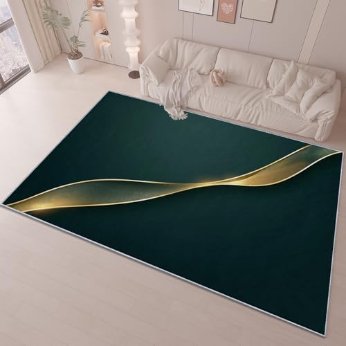 QUEAWOQ Luxuriöser Flächenteppich – Weiche, rutschfeste Teppich-Bodenmatte für Wohnzimmer, Büro, Schlafzimmer, Esszimmer, dekorative Teppiche – Goldene Wellenlinien, 160 cm x 230 cm Octopus feet von QUEAWOQ