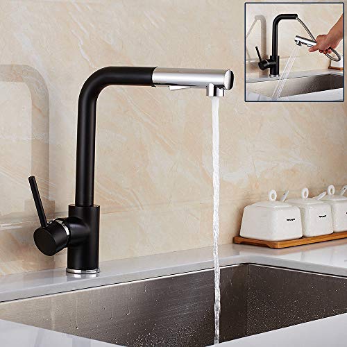 QUEAWOQ Moderne Pull Out Spray Küche Waschbecken Wasserhahn Becken Mischbatterie 360 ​​° Drehen Single Loch Messing Schwarz Octopus feet von QUEAWOQ