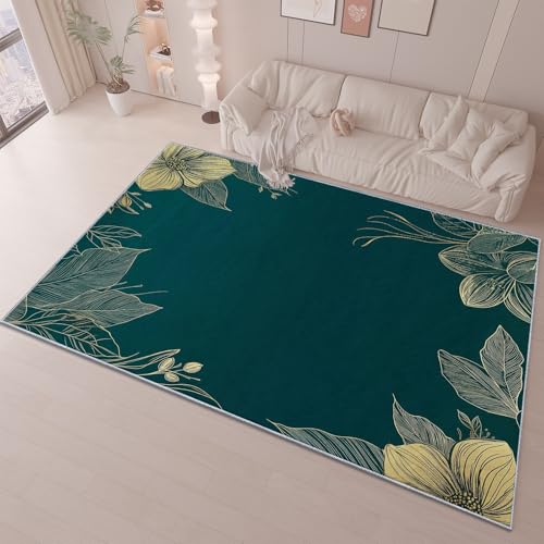 Teppiche für das Wohnzimmer, luxuriöse Blumen- und grüne Blätter-Teppiche für das Schlafzimmer, waschbar, rutschfest, zottelig, weicher Teppich, flauschige Bodenteppiche, 80 cm x 150 cm, Teppiche für von QUEAWOQ