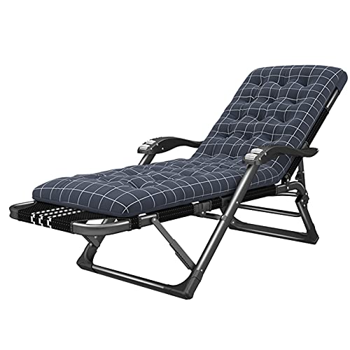 Verstellbarer Liegestuhl, mit abnehmbarem Polsterkissen und Kopfstütze, klappbarer Loungesessel, tragbare Sonnenliege für Zuhause, Strand, Garten, Outdoor, Tragkraft 200 kg (Farbe: blau) (Blau) von QUEAWOQ