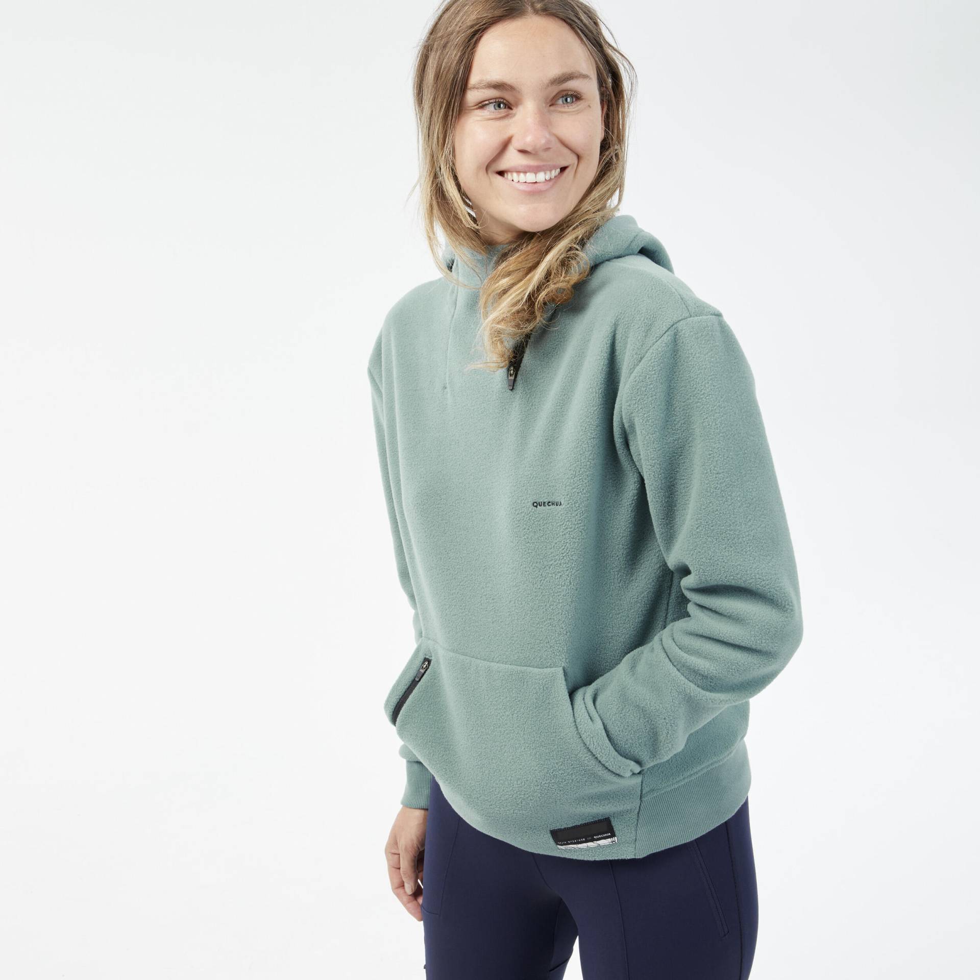 Fleece-Kapuzenpullover Damen Wandern - MH100 grün von QUECHUA