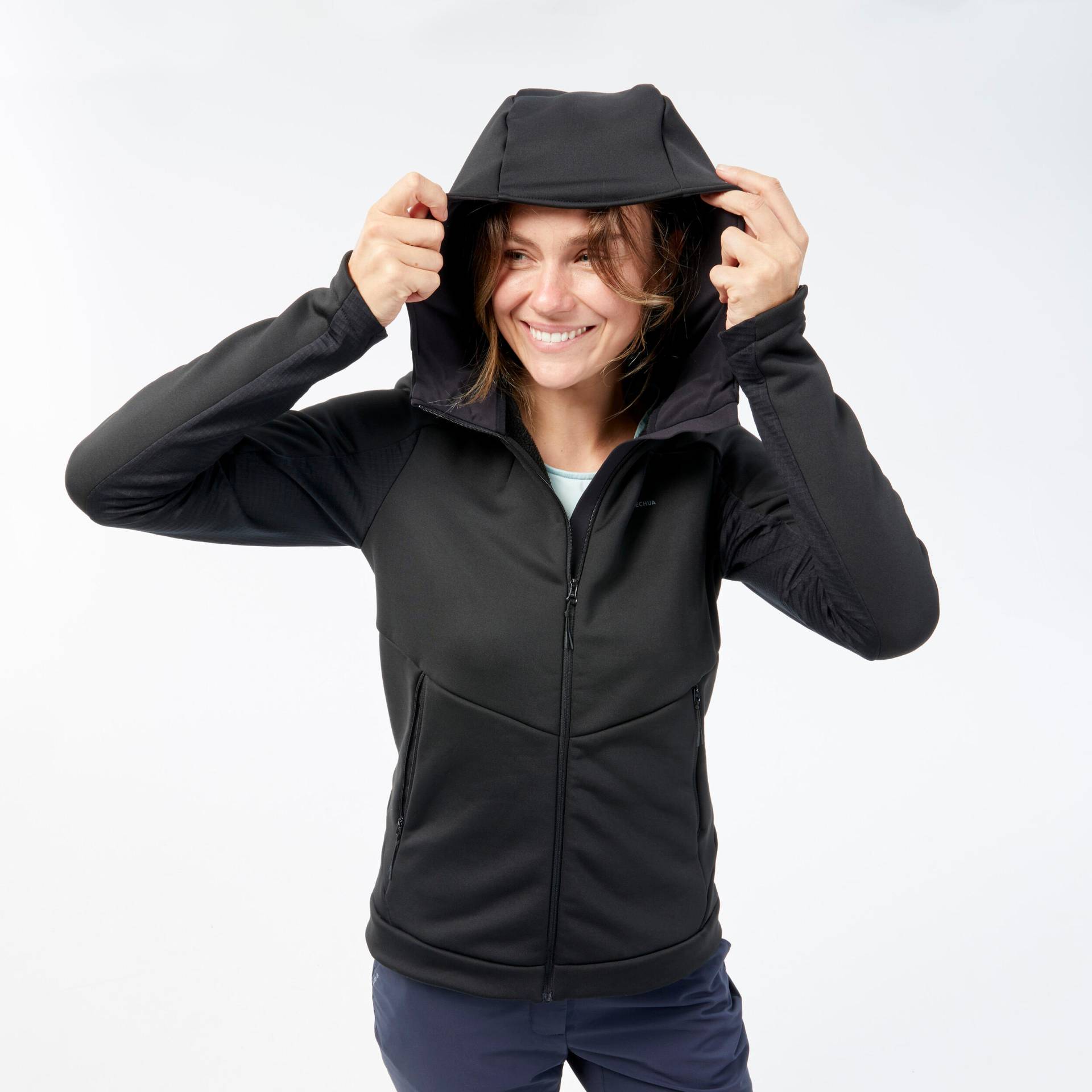 Fleecejacke Damen mit Kapuze Wandern - MH500 Hood schwarz Fleecejacke Damen mit Kapuze Wandern - MH500 Hood schwarz von QUECHUA