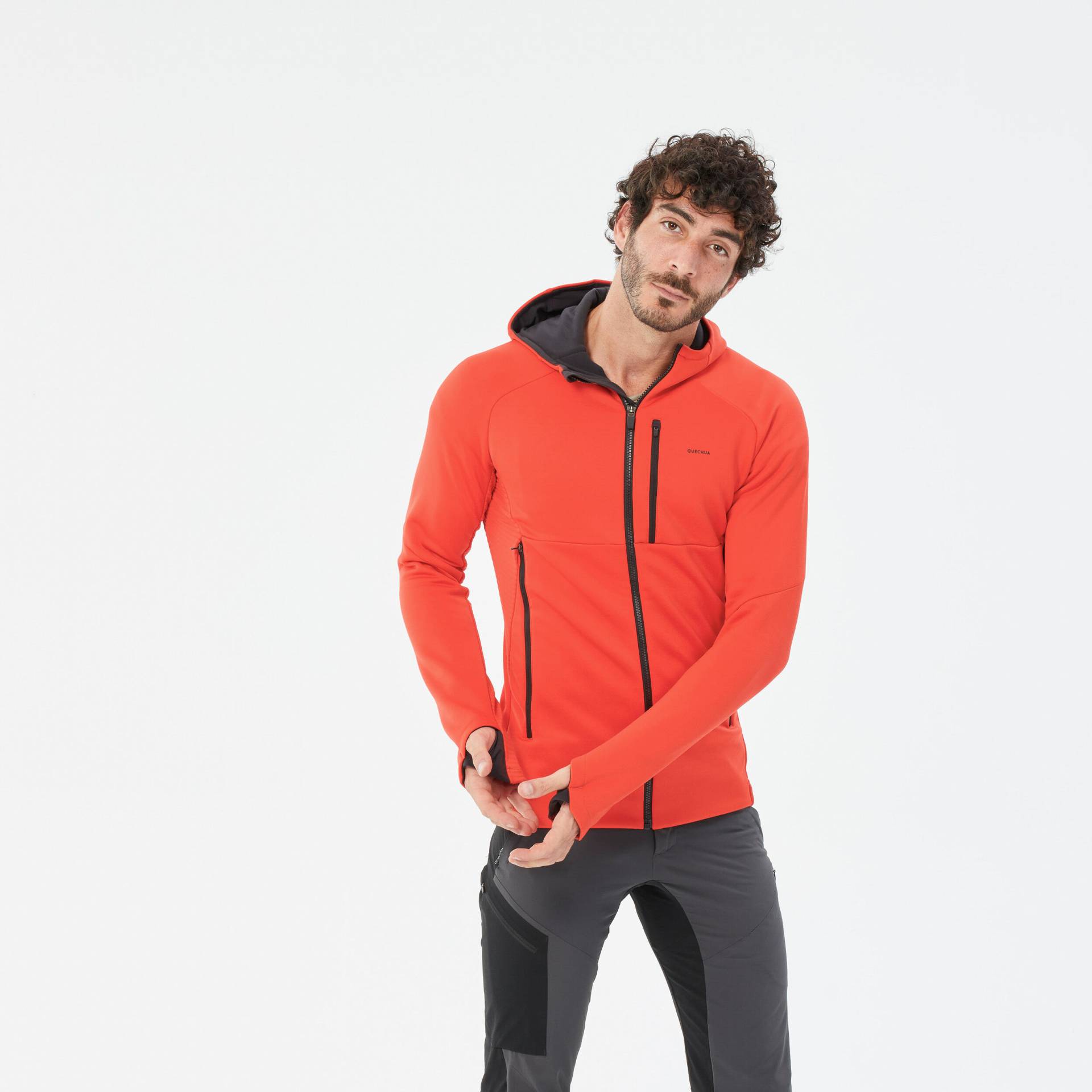 Fleecejacke Herren mit Kapuze Wandern - MH500 Hood orange Fleecejacke Herren mit Kapuze Wandern - MH500 Hood orange von QUECHUA