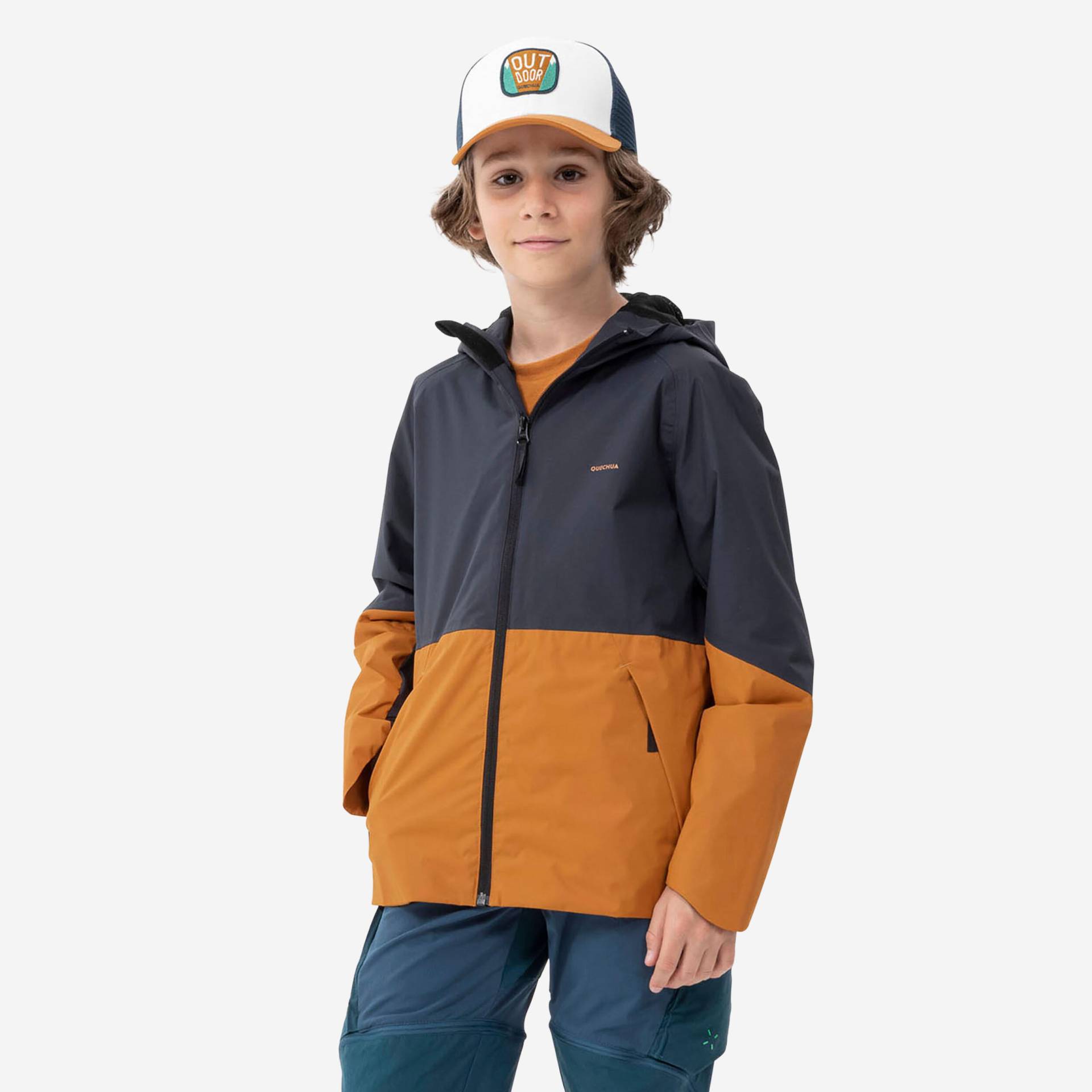 Wanderjacke Kinder Gr. 122–170 wasserdicht Bergwandern - MH500 grau/ocker von QUECHUA