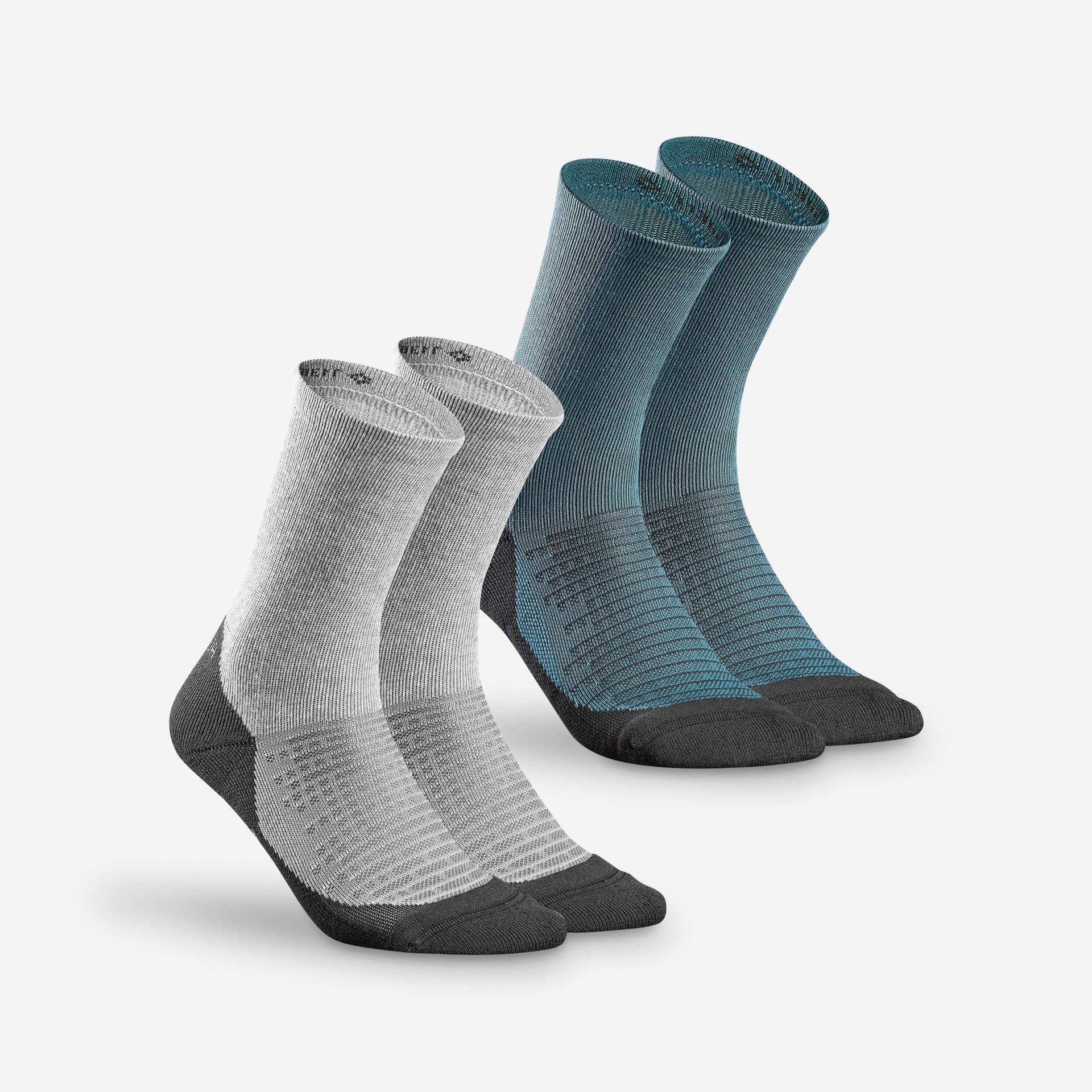 Wandersocken hoch - Hike 100 2 Paar grau/blau von QUECHUA