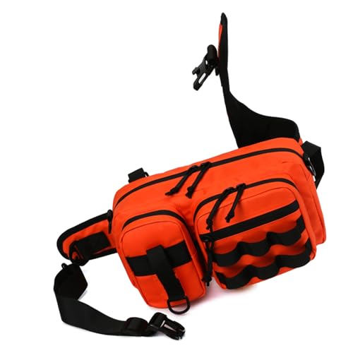 QUEENYARD Große Kapazität, Angelausrüstungstasche, multifunktional, mehrschichtig, Camping, Hüfttasche, Radfahren, Outdoor-Tasche, Orange von QUEENYARD