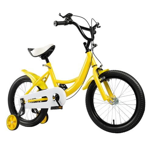 Kinderfahrrad 16 Zoll (40,6 cm), Kinderfahrrad 5-8 Jahre, AVCE abnehmbare Trainingsräder, Kinderfahrräder (gelb) von QUIOTUIR