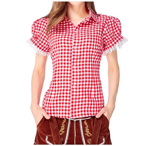 QVNXVO Dirndl Bluse Damen Oktoberfest Spitze Hochgeschlossen Dirndlbluse Kurzarm/halbarm Dirndlbluse Spitze Dirndl Bluse Oktoberfest Trachtenbluse Traditionelle Kleidung Dirndlbluse Spitze von QVNXVO