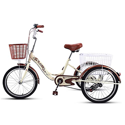 QWAXTRIW 3 Räder 20 "Erwachsene Dreirad mit Lampe 1 Speed ​​Fahrrad, Einkaufskorbbahn Trike -Dreirad -Pedalrad für Senioren Frauen Männer Outdoor Picknick Sport Radfahren Pedaling von QWAXTRIW