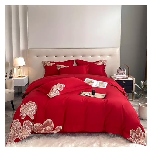 QWAXTRIW 600TC Ägyptische Baumwolle Blumen Stickerei Bettwäsche Set Baumwolle Bettbezug Set Bettlaken Kissenbezug Königin König Bett Vier stück Set, von QWAXTRIW