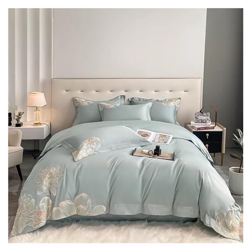 QWAXTRIW 600TC ägyptische Baumwolle Blumen Stickerei Bettwäsche Set Baumwolle Bettbezug Set Bettlaken Kissenbezug Queen King Bett vierteiliges Set, von QWAXTRIW