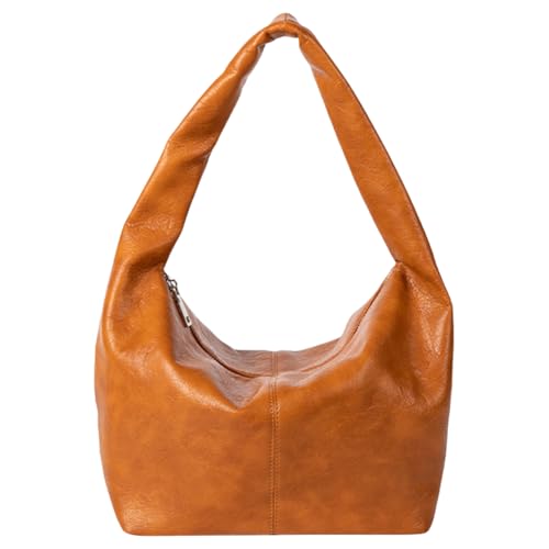 QWAXTRIW Damen PU-Umhängetasche, modische Unterarmtasche, einfarbig, stilvolle Achseltasche, große Kapazität, lässige Hobo-Tasche, Reißverschluss, Halbmond-Umhängetasche von QWAXTRIW