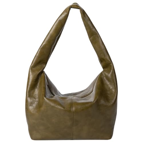 QWAXTRIW Damen PU-Umhängetasche, modische Unterarmtasche, einfarbig, stilvolle Achseltasche, große Kapazität, lässige Hobo-Tasche, Reißverschluss, Halbmond-Umhängetasche von QWAXTRIW