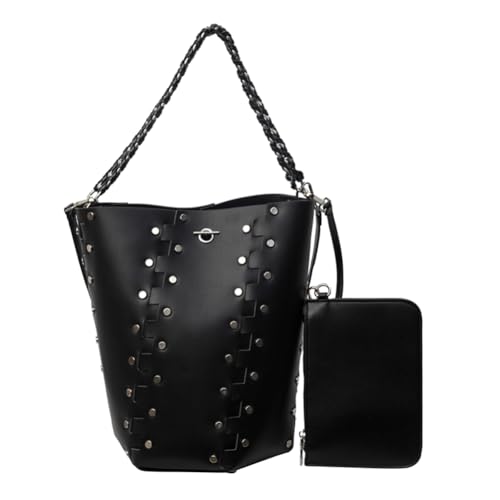 QWAXTRIW Damen-Umhängetasche, PU-Nieten, stilvolle Umhängetasche, einfarbig, Nietenhandtaschen, Verstellbarer Riemen, Punk-Stil, Umhängetasche mit Kleiner Geldbörse, Outdoor-Reisetasche von QWAXTRIW