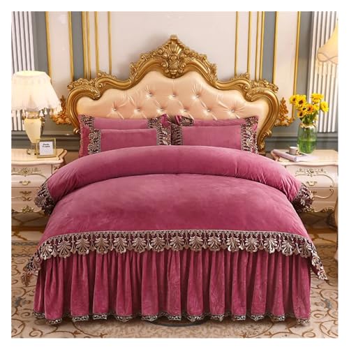 QWAXTRIW Dunkelgraues, weiches Samt-Bettwäsche-Set, Queen-Size-Bett, 4-teilig (1 Bettbezug, 1 Bettrock, Kissenbezüge), 4-teiliges Bett-Set, von QWAXTRIW