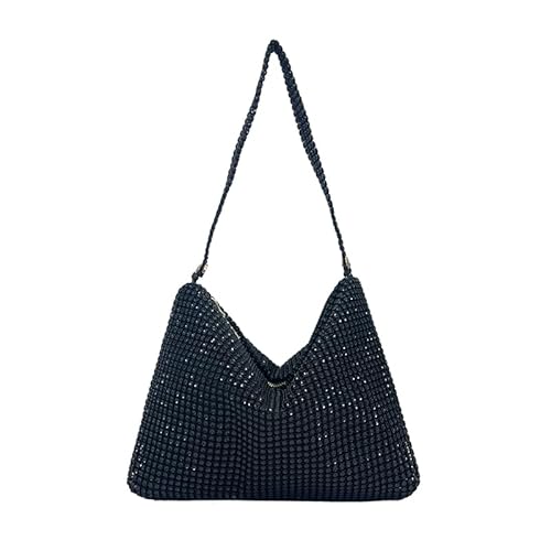 QWAXTRIW Glitzer-Umhängetasche, Elegante Damen-Dame, modische Schultertasche mit Strasssteinen, verziert, Party-Cocktail-Hochzeitstasche, große Kapazität, Unterarmtasche, von QWAXTRIW