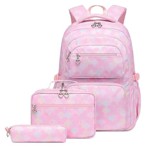 QWAXTRIW Rucksack Schulranzen 3-teiliges Set Schultaschen für Mädchen im Teenageralter Studentenrucksack Schultasche mit Federmäppchen Bedruckte Schulter-Büchertasche-2280-3 Lila von QWAXTRIW