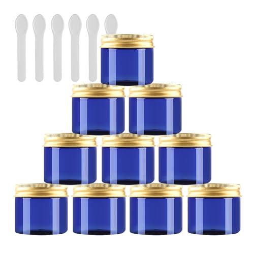 Kosmetikbehälter for unterwegs, Reisegläser for Toilettenartikel, 24 Stück Leere transparente Kosmetikgläser aus Kunststoff 250 g mit goldenem Schraubdeckel, Kleiner Topf(Blue,50ml) von QWFVHJ