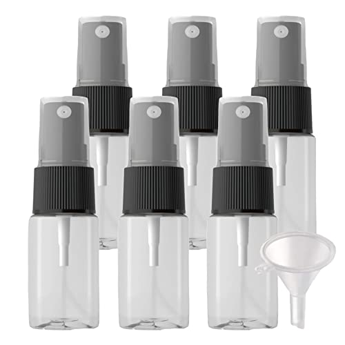 Kosmetikbehälter for unterwegs, Reisegläser for Toilettenartikel, 6 Stück, kleine, Leere 10-ml-Pumpsprühflaschen aus braunem PET-Kunststoff mit feinem Sprühnebel und schwarzem Zerstäuber(Transparent) von QWFVHJ