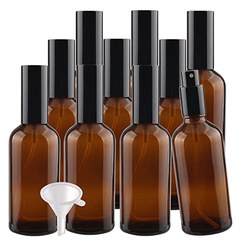 Kosmetische Reisebehälter, Reisegläser for Toilettenartikel, 12 Stück Leere 10-ml-Sprühflaschen aus blauem Glas, Sprühflaschen mit feinem Nebel und schwarzem Zerstäuber(Brown,100ml) von QWFVHJ