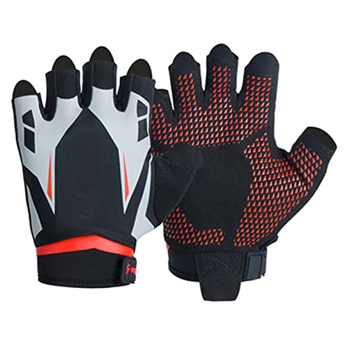 QWFVHJ Sporthandschuhe, Halbfingerhandschuhe, Fitnesshandschuhe, gepolsterte Gewichtheberhandschuhe, Trainingshandschuhe for Männer und Frauen, atmungsaktive Halbfinger-Schutzhandschuhe(Red,XL) von QWFVHJ