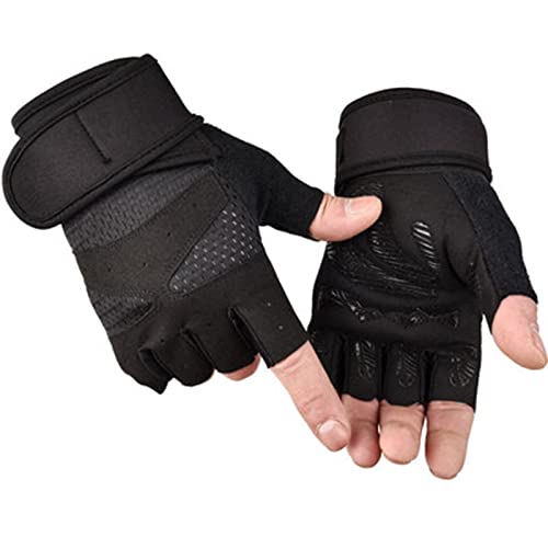 QWFVHJ Sporthandschuhe, Halbfingerhandschuhe, Gewichtheberhandschuhe for Frauen und Männer, Workout-Fitnesshandschuhe, Halbfingerschutz, atmungsaktive Handschuhe(Black,M) von QWFVHJ