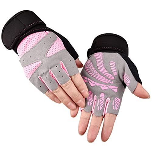 QWFVHJ Sporthandschuhe, Halbfingerhandschuhe, Gewichtheberhandschuhe for Frauen und Männer, Workout-Fitnesshandschuhe, Halbfingerschutz, atmungsaktive Handschuhe(Pink,L) von QWFVHJ