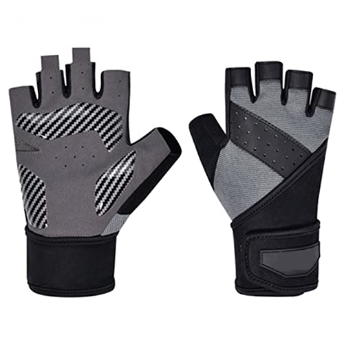 QWFVHJ Sporthandschuhe, Halbfingerhandschuhe, Gewichtheberhandschuhe for Männer und Frauen, Schutzhandschuhe for das Fitnessstudio, atmungsaktive Halbfingerhandschuhe mit Handgelenkstütze(Gray,L) von QWFVHJ