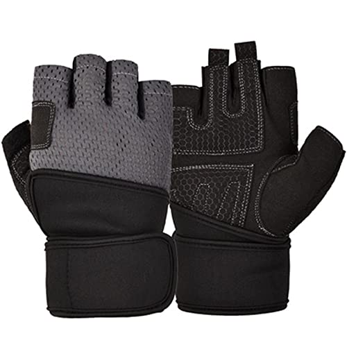 QWFVHJ Sporthandschuhe, Halbfingerhandschuhe, Gewichtheberhandschuhe for Männer und Frauen, Sport und Fitness, mit Handgelenkbandage, atmungsaktives Fitnessstudio-Training(Gray,L) von QWFVHJ