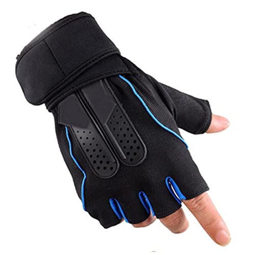 QWFVHJ Sporthandschuhe, Halbfingerhandschuhe, Gewichtheberhandschuhe for Männer und Frauen, atmungsaktive Halbfinger-Schutzhandschuhe, Trainings-Fitnesshandschuhe mit vollem Handgelenk(Blue,XL) von QWFVHJ