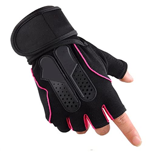 QWFVHJ Sporthandschuhe, Halbfingerhandschuhe, Gewichtheberhandschuhe for Männer und Frauen, atmungsaktive Halbfinger-Schutzhandschuhe, Trainings-Fitnesshandschuhe mit vollem Handgelenk(Pink,M) von QWFVHJ