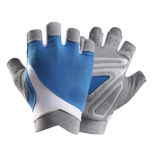 QWFVHJ Sporthandschuhe, Halbfingerhandschuhe, Gewichtheberhandschuhe for das Training im Fitnessstudio, atmungsaktive Damenhandschuhe mit rutschfestem Handflächenschutz, Halbfingerhandschuhe(Blue,M) von QWFVHJ