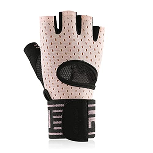 QWFVHJ Sporthandschuhe, Halbfingerhandschuhe, Gewichtheberhandschuhe for das Training im Fitnessstudio for Männer und Frauen, Lange Handgelenkstütze mit rutschfestem Handflächenschutz, halb(Pink,L) von QWFVHJ