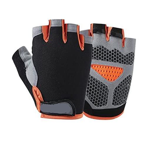 QWFVHJ Sporthandschuhe, Halbfingerhandschuhe, Gym Glovesen Atmungsaktive Gewichtheberhandschuhe for Damen Halbfingerschutz Atmungsaktive Handschuhe mit dämpfender Handflächenauflage(Orange,XL) von QWFVHJ